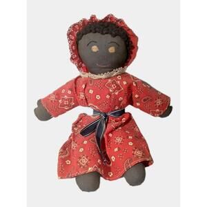 Handmade Primitive Folk Art African American Mamie Cloth Rag Doll 17"
